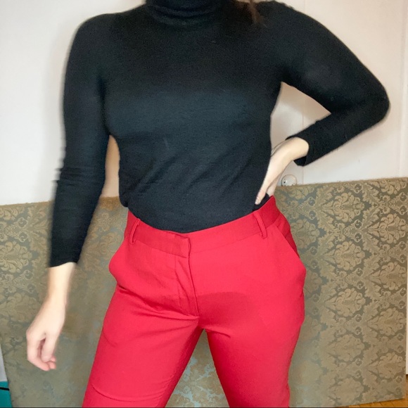 Pink Tartan red dress pants with ribbed cuff ankles - Picture 3 of 4